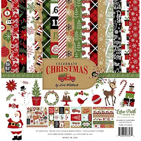 Echo Park Paper Company Celebrate Christmas Collection Kit paper, Red/Green/Tan/Burlap/Black 12-x-12-Inch Cover