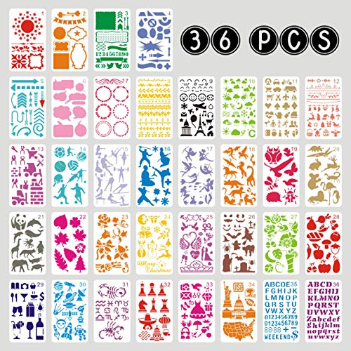 36Pcs Drawing Template Stencils Set for Bullet Journal Planner Card Notebook Diary Scrapbook