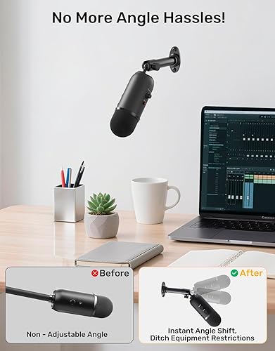 Miniatura 2 de Soporte de montaje en pared para micrófono con mini cabeza de bola giratoria de 360, soporte de pared de micrófono con soporte de brida, adaptador