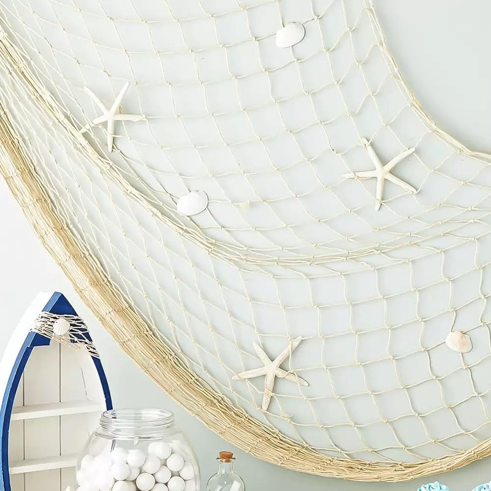 Set de 2 filets de pêche décoratifs en jute et bois