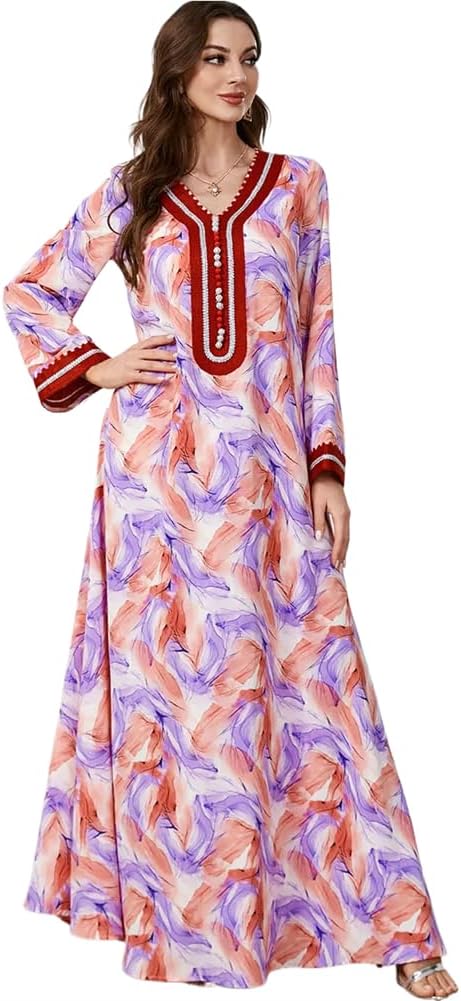 LIXINGHEITANG Abaya for Woman V-Neck A-Line Party Dresses Dubai Moroccan Elegant Robe