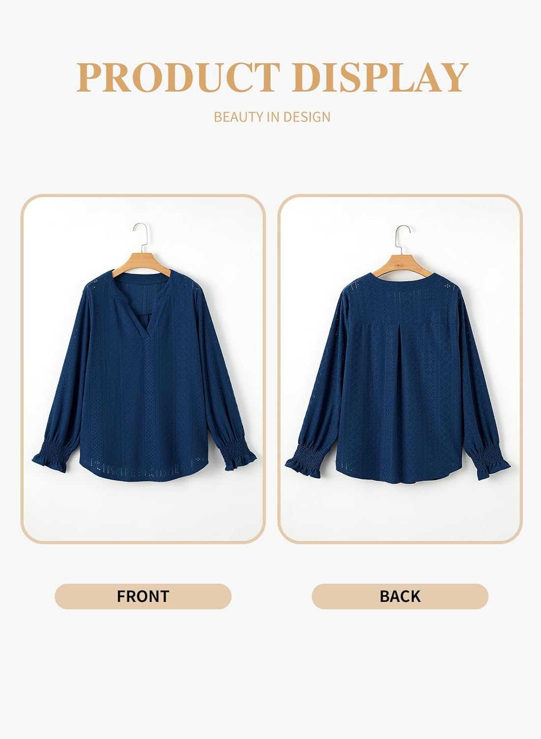 Eytino Plus Size Tops for Women Split V Neck Puff Long Sleeve Casual Loose Blouse Shirts - Image 5