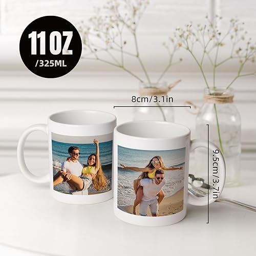 Miniatura 4 de Customizedbee Juego de 2 tazas de café de cerámica de 11 onzas con texto personalizado con nombre de foto, regalos del día de San Valentín para él y