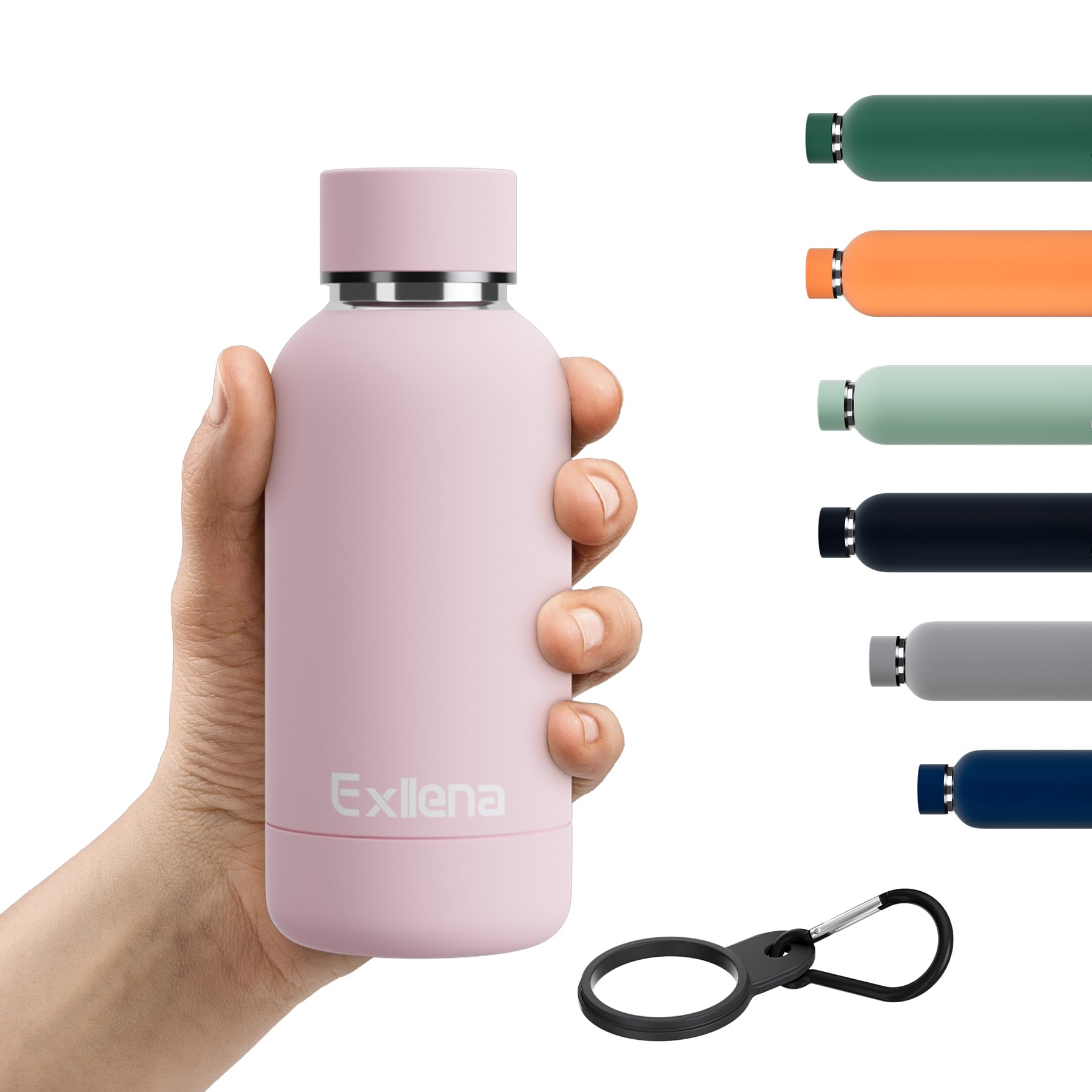 Exllena Water Bottle 350ml with Clip, Double Wall Vacuum Insulated Keeps Drinks Cold 24 Hrs/Hot 12 Hrs, BPA Free (Pink)