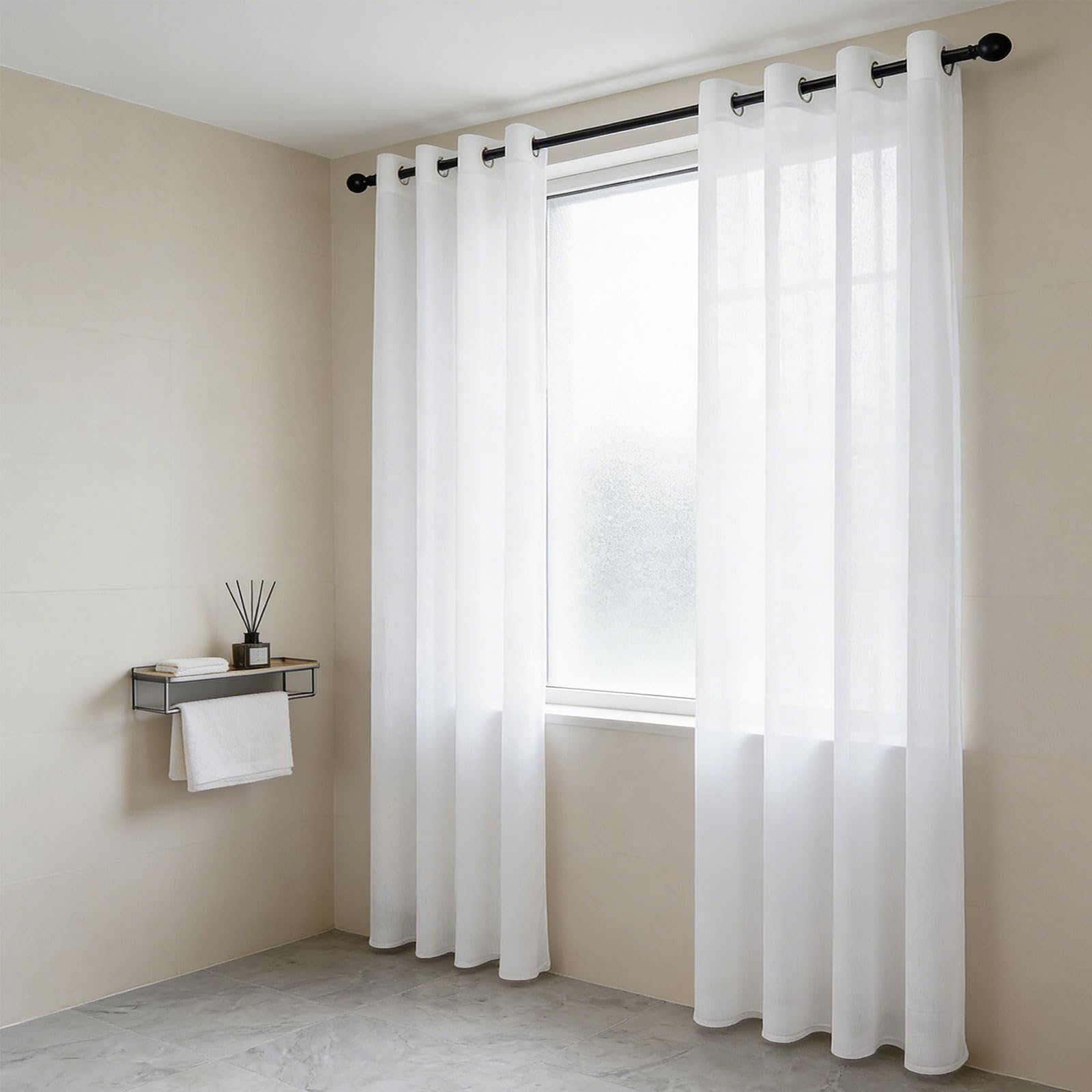 Rideau voilage 110x210 cm anti-UV blanc et voile de fenêtre filtrant à oeillets