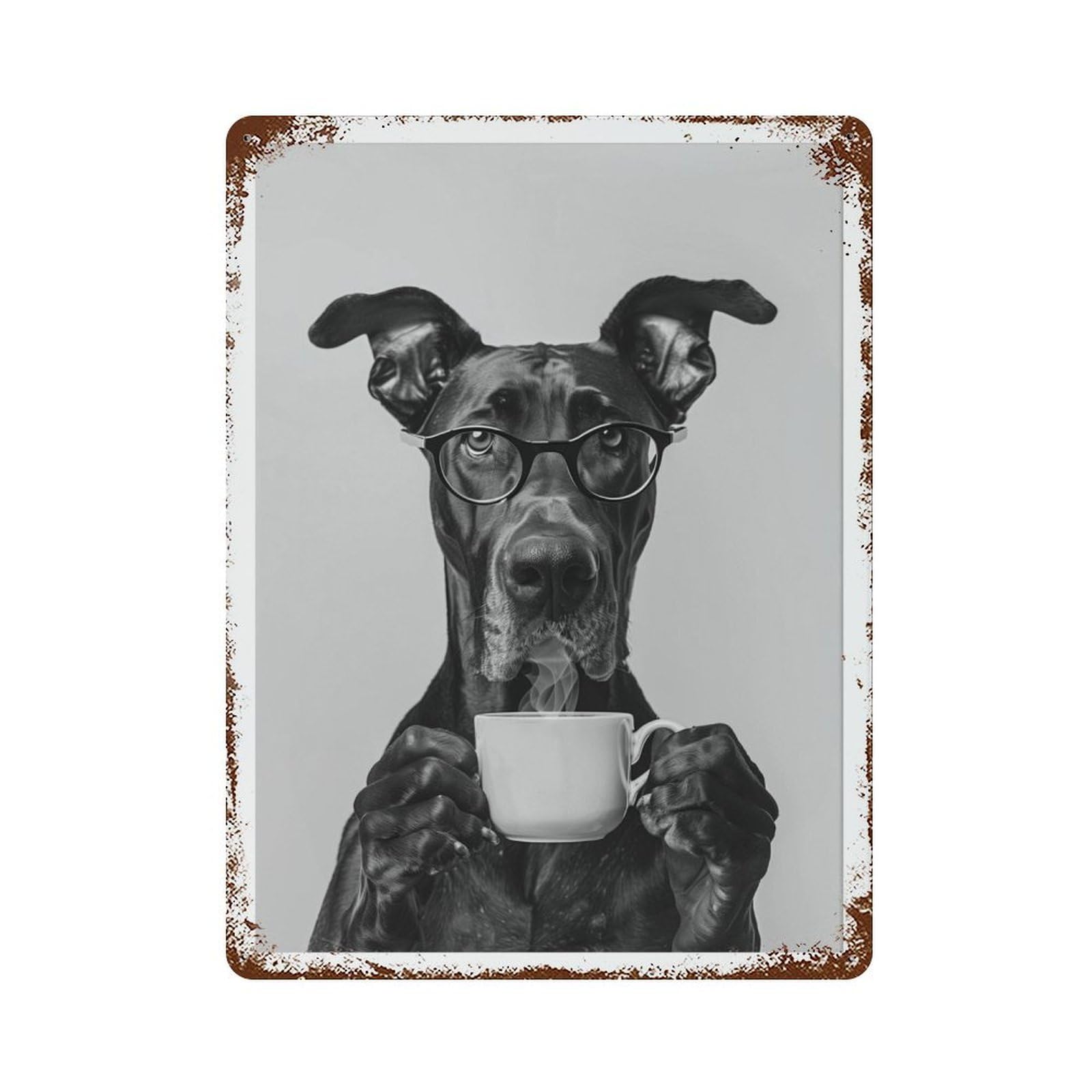 xiaoxiaoshen Great Dane And Coffee Black White Wall Decor Art Metal Tin Poster Modern Home Decor Art Home Bar Shop Decorations Vintage Sign 40x30cm
