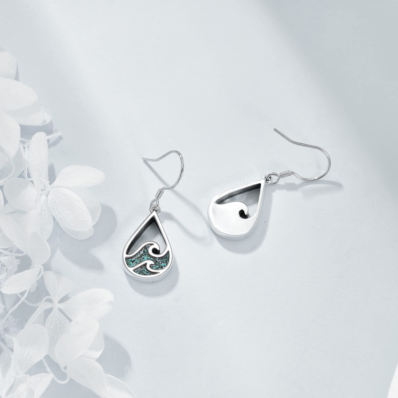 YFN Meer Welle Ohrringe Sterling Silber Türkis Hängend Baumeln Tropfen Ohrringe Ozean Strand Schmuck Sommer Thema Geschenke für Damen