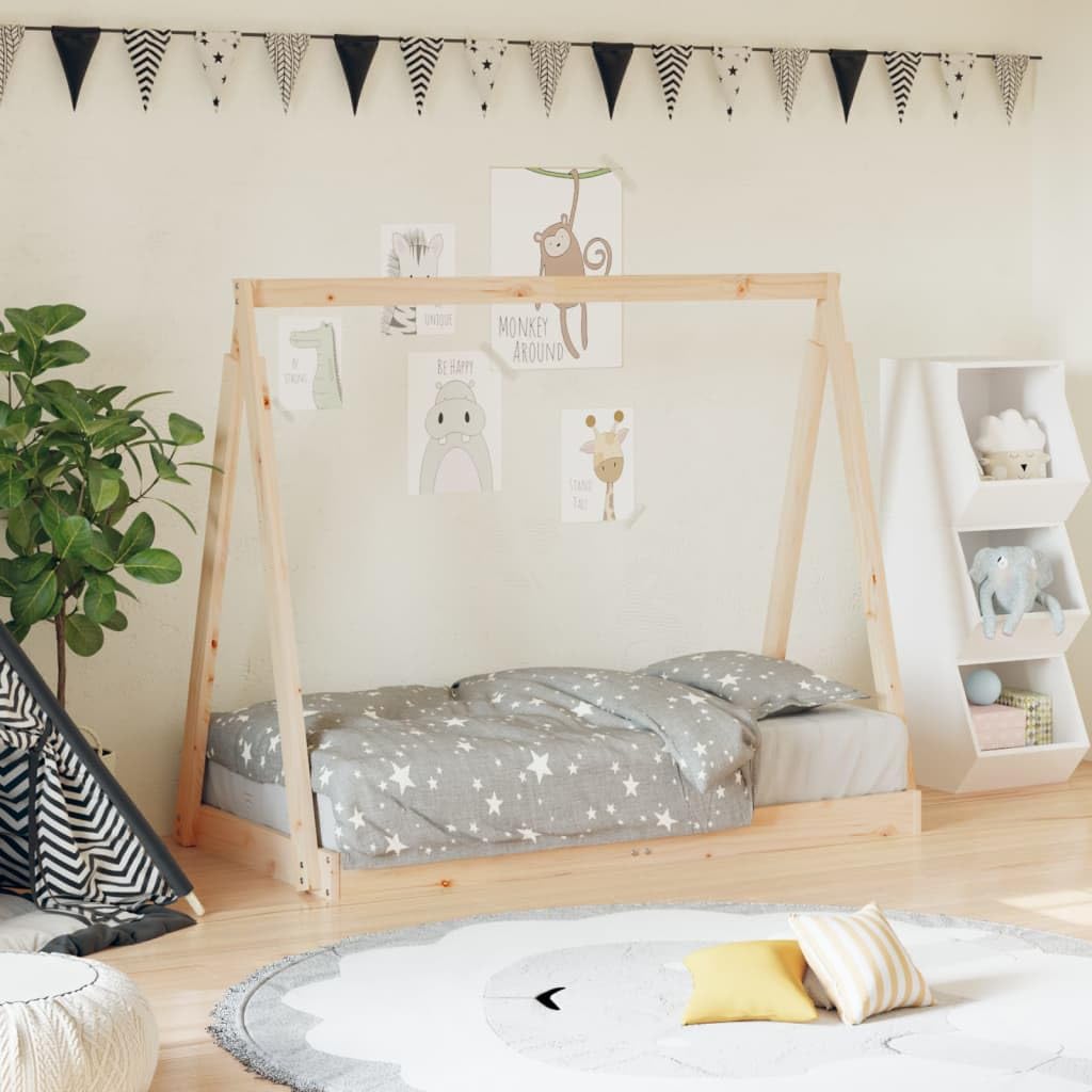 Kinderbett 70x140 cm Massivholz Kiefer mit Lattenrost, Rausfallschutz, Umbaubar und Stauraum, stabiles Bettgestell für Kinderzimmer als Babybett, Gitterbett, Beistellbett und Reisebett