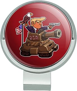 GRAPHICS & MORE Patriotic Pixel Trump in Tank with American Eagle Flag Golf Hat Clip with Magnetic Ball Marker