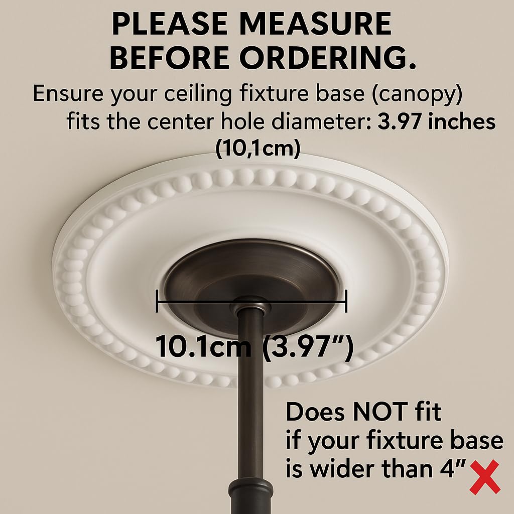 12 Inch OD x 4inch ID White Ceiling Medallion Plate – PU Plastic Decorative Cover for Fan, Light Fixtures, Chandelier Canopies – Traditional, Retro, and Minimalist Home Lighting Replacement — Amazon image 6