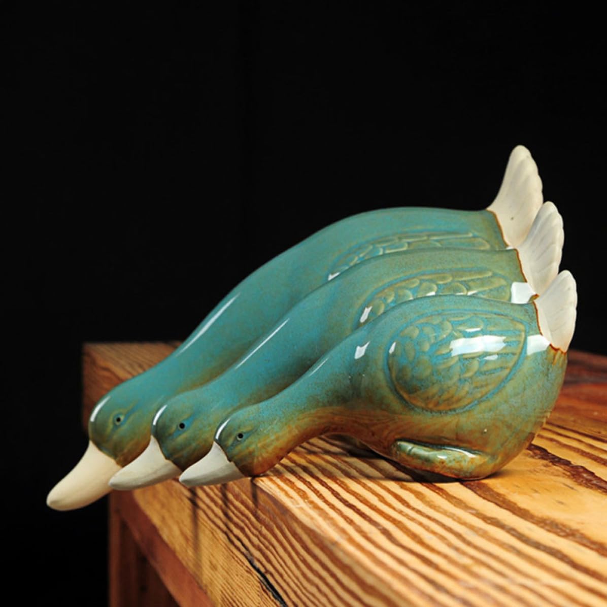 Set di 3 Statuine in Ceramica di Anatre che Bevono Acqua Decorazione Blu la Casa e Ufficio Ornamenti Decorativi Regalo per Inaugurazione Casa