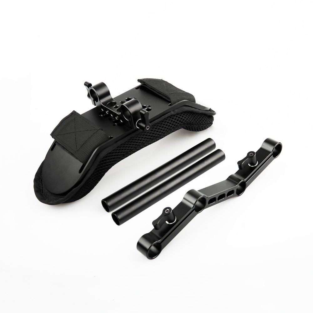 [Update Version]NICEYRIG Camera Shoulder Pad with 15mm Railblock and Aluminum Alloy Rods for DSLR Video Camcorder Shoulder Stabilizer