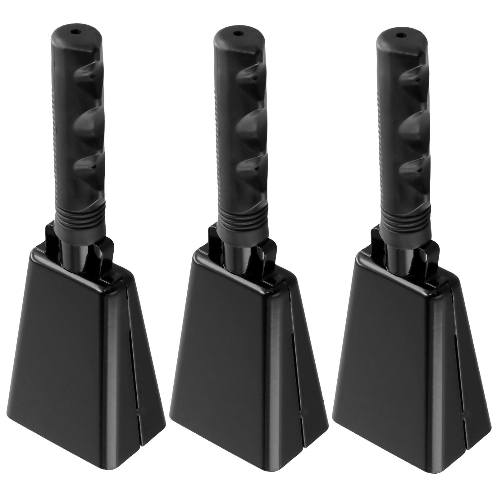 SINJEUN 3 sztuki 7,5 x 5 x 23 cm czarne dzwonki krowy, du?y dzwonek do uprawiania sportu, na imprez?, gospodarstwo rolne i ranczo