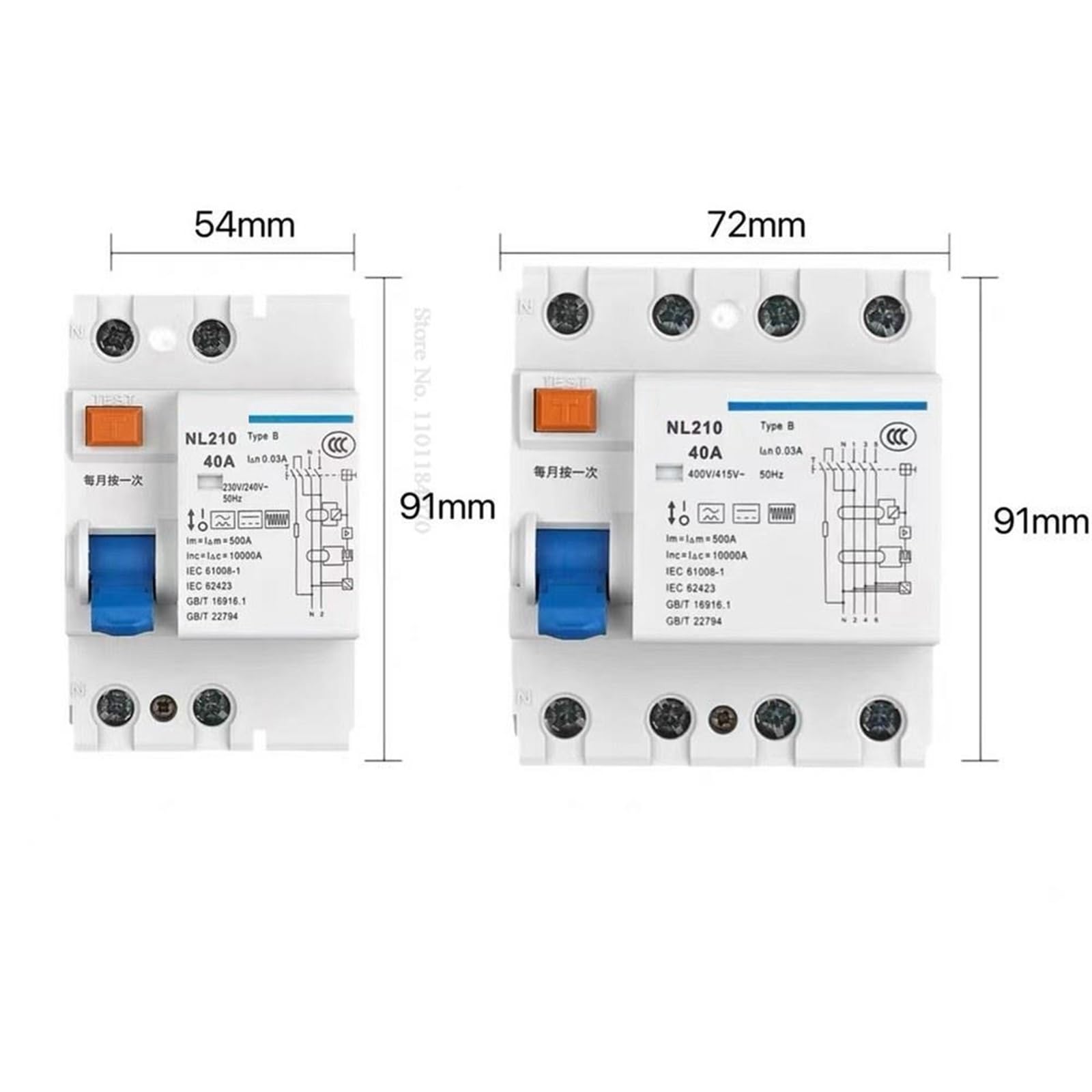 NL210 przełącznik ochronny FI typu B 3P + N 4P 2P 1P + N 63A 40A 25A 30MA elektryczny wyłącznik różnicowoprądowy (3P 1N, 40A)
