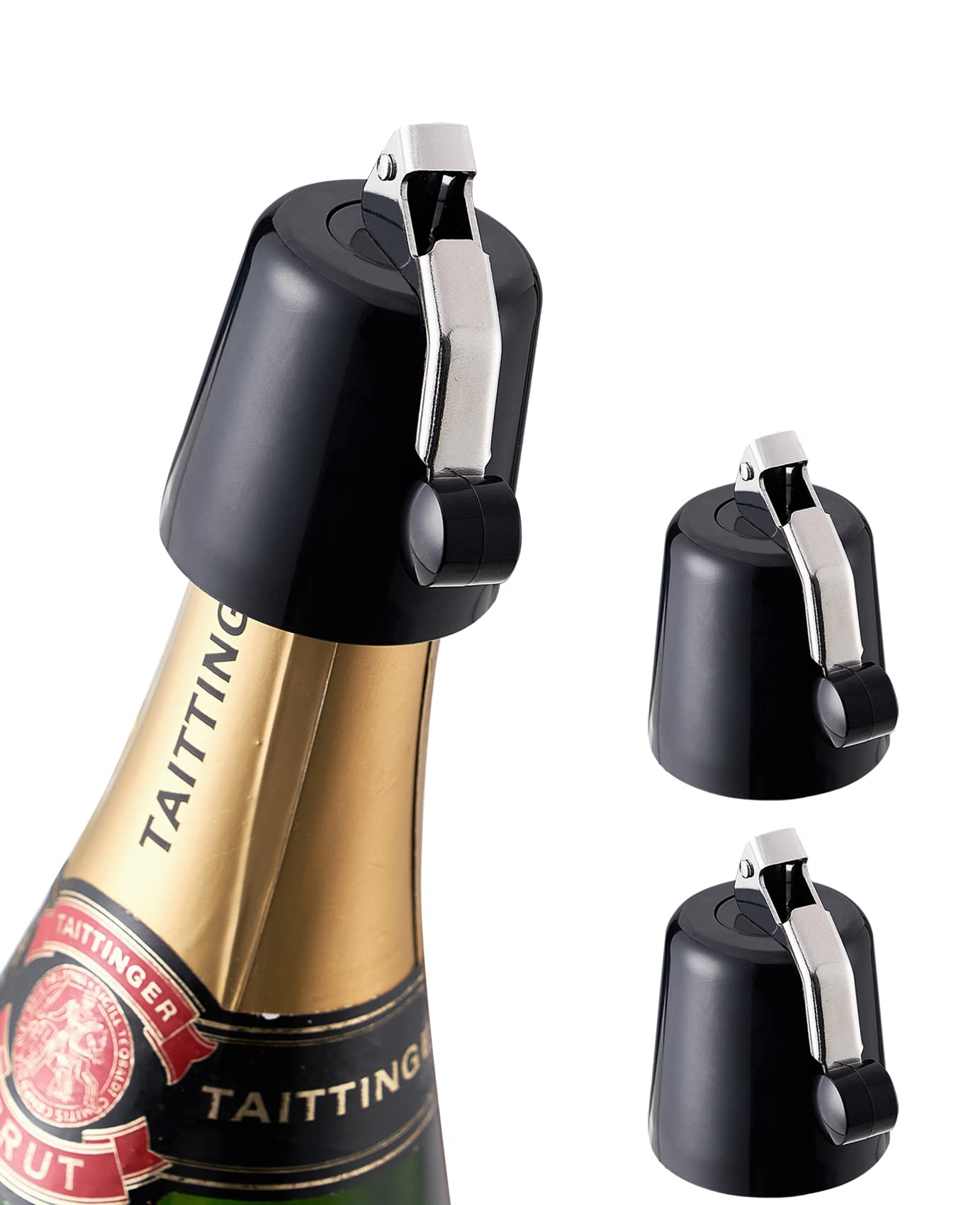 Wine Bottle Stoppers, Beverage Stopper with Expandable Silicone, Reusable Wine Stopper for Wine Champagne Beer Saver Sealer-Black 2 Pack