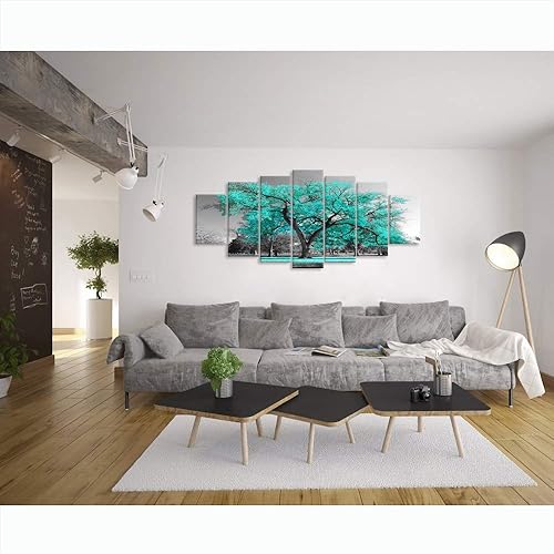 Miniatura 4 de Visual Art Decor Lienzo grande para pared, paisaje de árbol verde azulado, arte de pared, pintura de árbol turquesa, arwork enmarcado, sala de