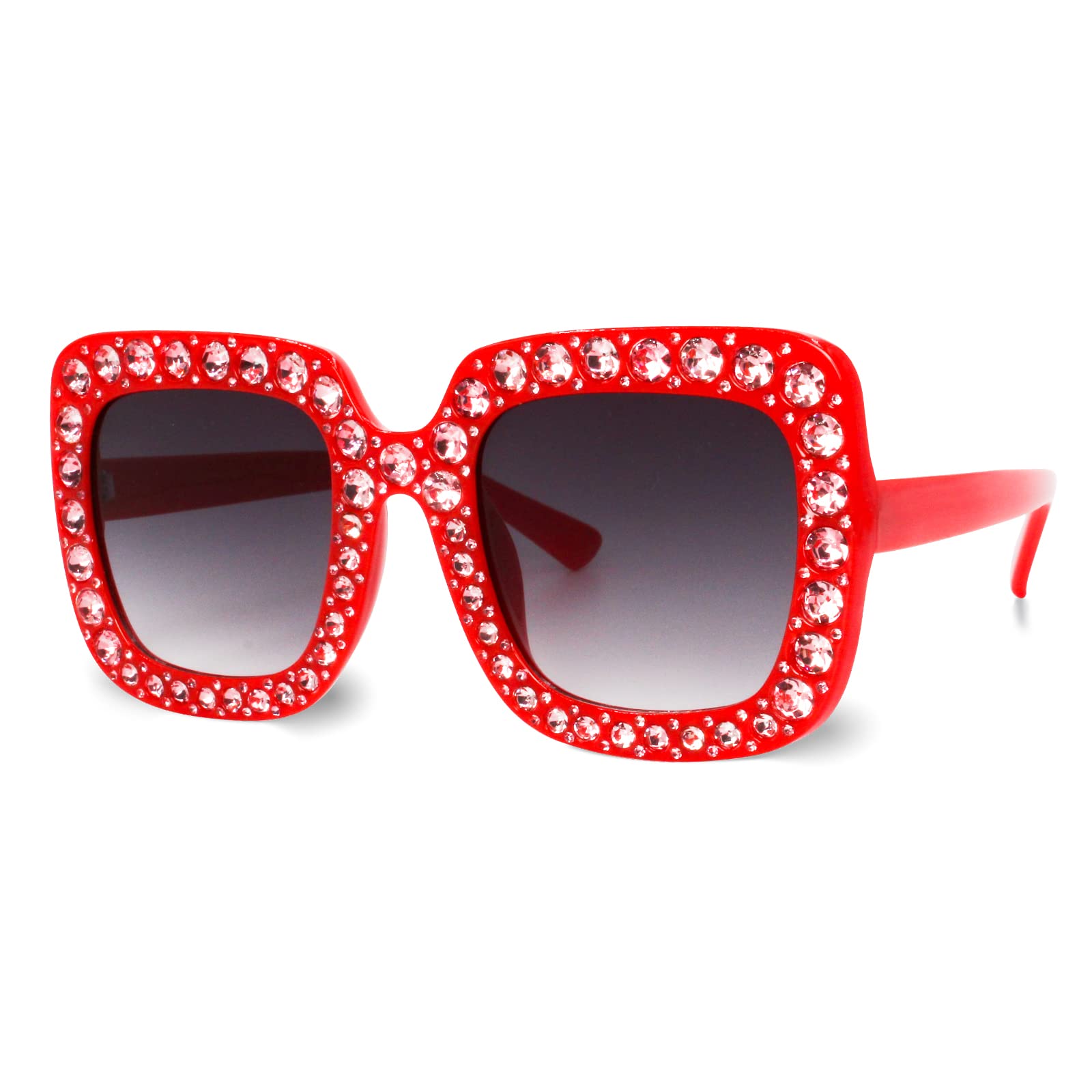 ailov Sparkly Rhinestone Retro Sunglasses for Men Women Big Square Bling Disco Glasses
