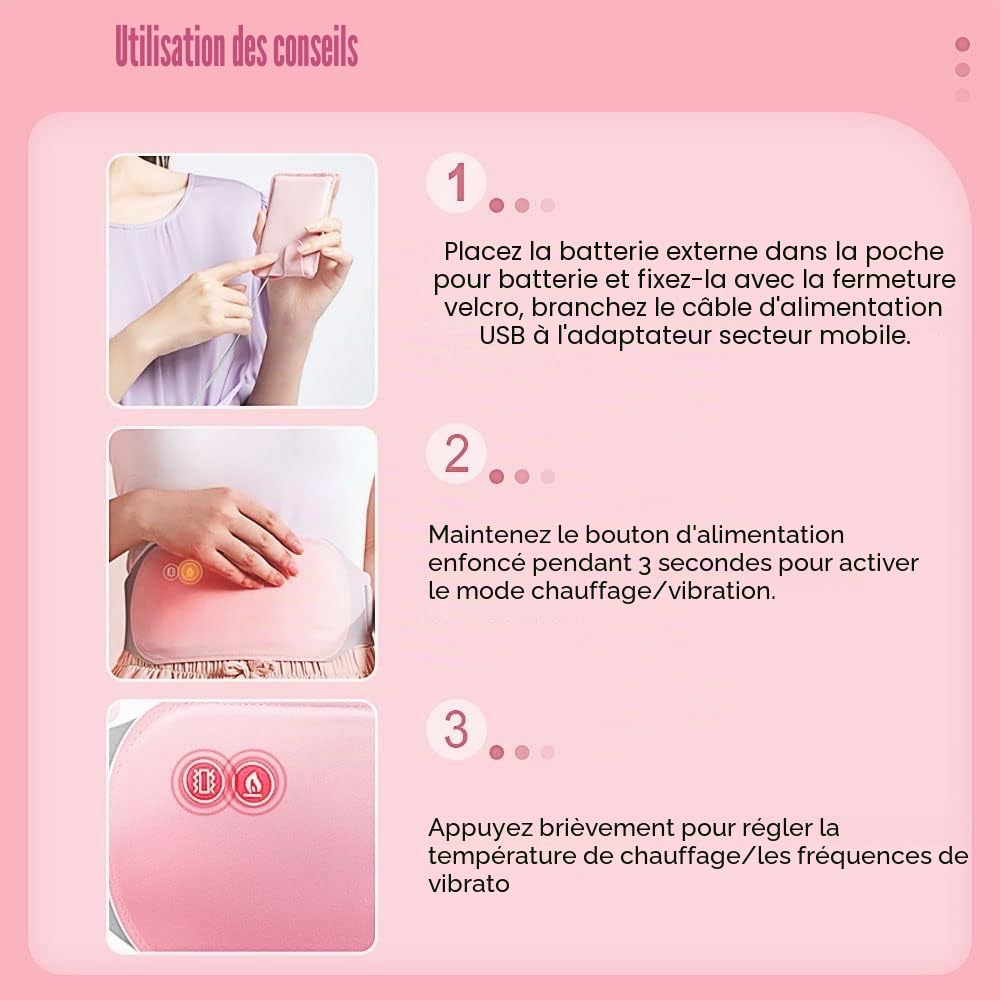Coussin Chauffant Portable Pour Le Dos Pour Les Crampes, Ceinture Menstruelle Chauffante Pour Les Femmes, 3 Modes De Température et 3 Massages Pour Les Crampes