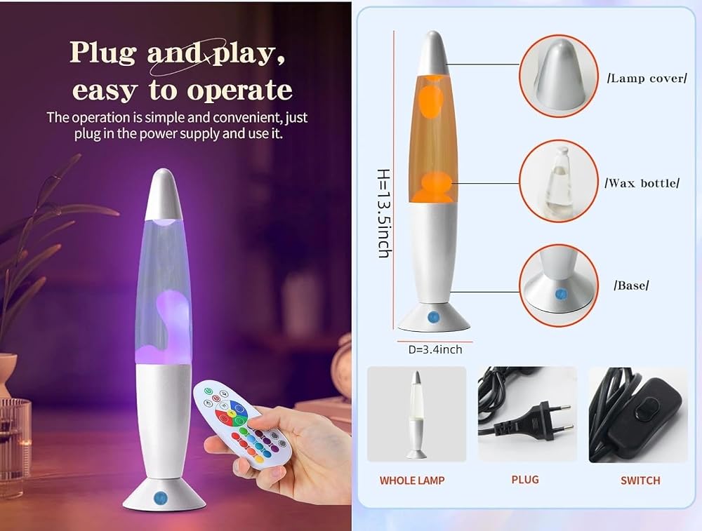 13.5" LED Liquid Motion Lamp-Versatile Remote Control for 17 Unique Color Transitions, Soothing Liquid Night Light, Perfect for Home Decor, Living Room, Office, Bedroom