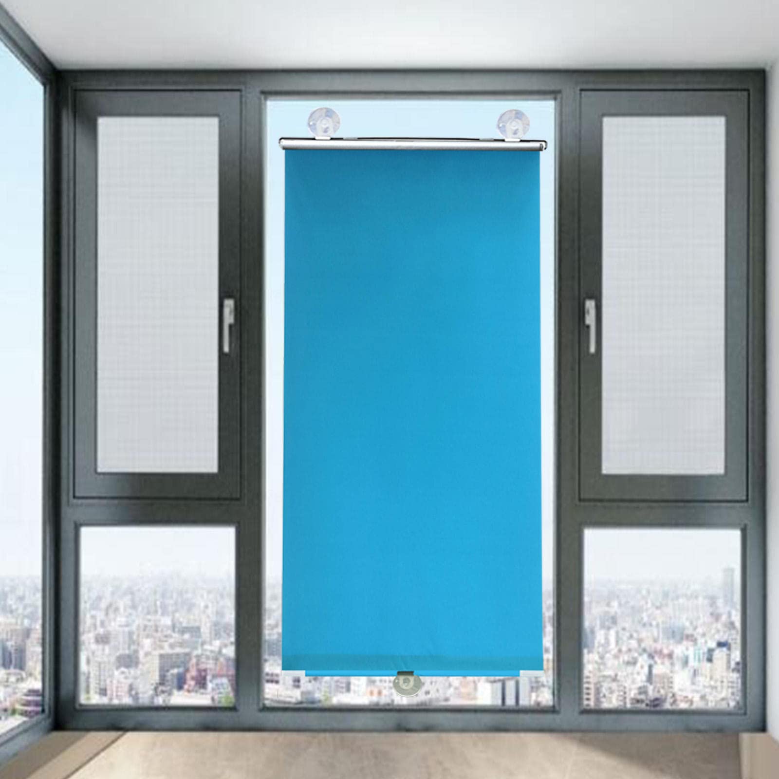 DECAKE Blackout Roll Up Blinds with Suction Cups Shade Thermal Window Curtain, Temporary Sunscreen Roller Lightweight Portable Shutter, Drape Without Drilling,Blue-50x125cm/20x49in