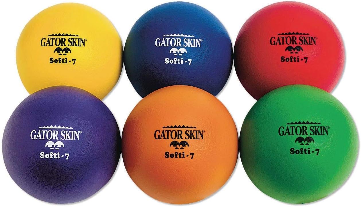 S&S Worldwide Gator Skin Softi-7 Balls. Assorted Color 7" PU Coated Balls with Soft Foam Core, Kid Safe, No-Sting Balls for PE Games, After School Programs, Dodgeball, and Birthdays. Set of 6.