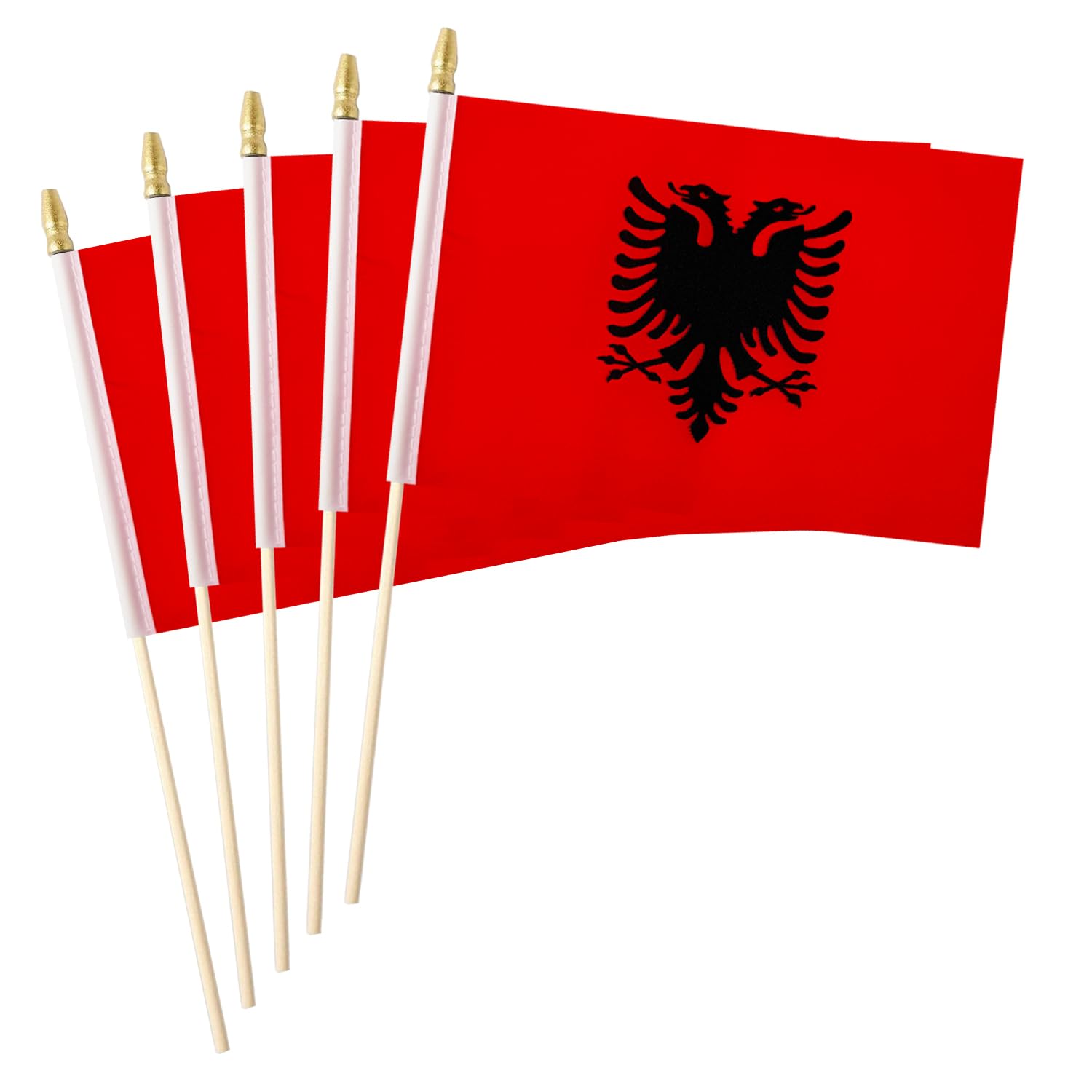 5 Pack Country Small Mini Wood Hand Held Stick Flag,Suitable For Various Holiday Parties, World Cup, National Day, And National Flag Day. (Albania)