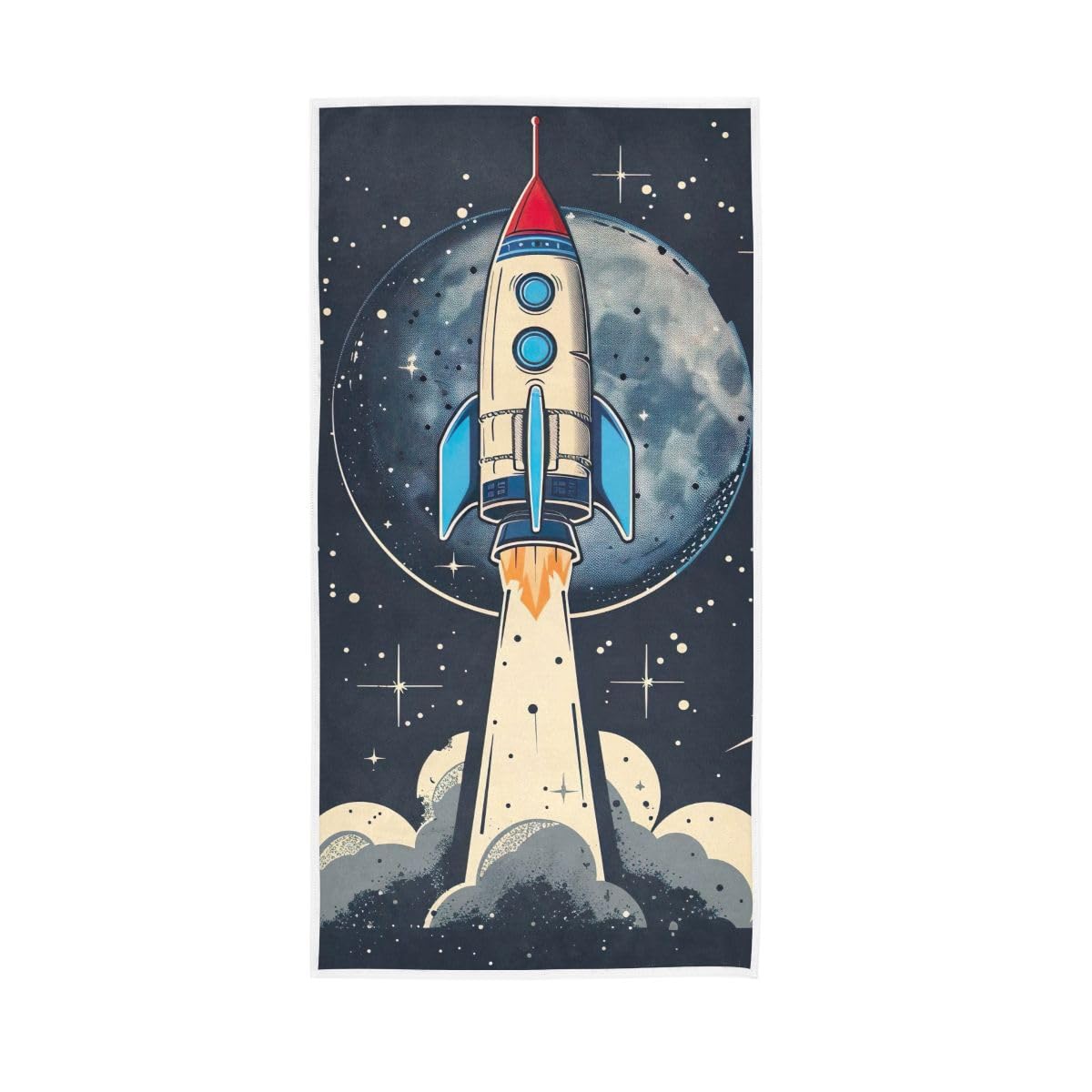 LSRCPD Cartoon Rocket and Moon Hand Towels, 15 x 30 Inches, Soft Highly Absorbent Towels for Bathroom Gym Hotel