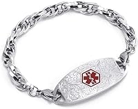 Vista 1 de Pulsera de identificación de alerta médica, cadena de acero inoxidable intercambiable con etiqueta de filigrana, pulseras de identificación