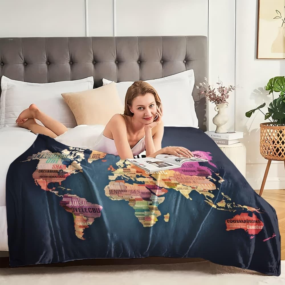 Genérico Sherpa XXL 180x200cm Tema del Mapa De Colores Esponjoso Franela Suave cálida y Ligera Lavable a Máquina Lavanda Mantas de Lana Sofá Manta para Niños y Adultos