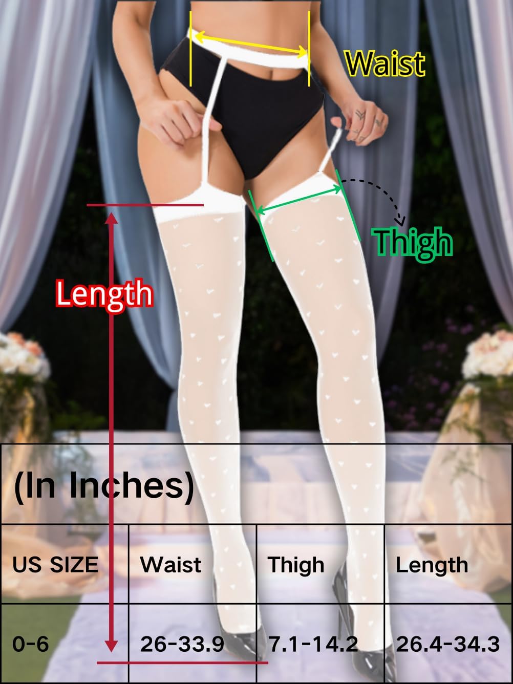 Heart Suspender Pantyhose,Sheer Mesh Sexy Thigh High Stockings Women,Petite Mock Garter Tights Vday Date fits 0-6 - Image 5