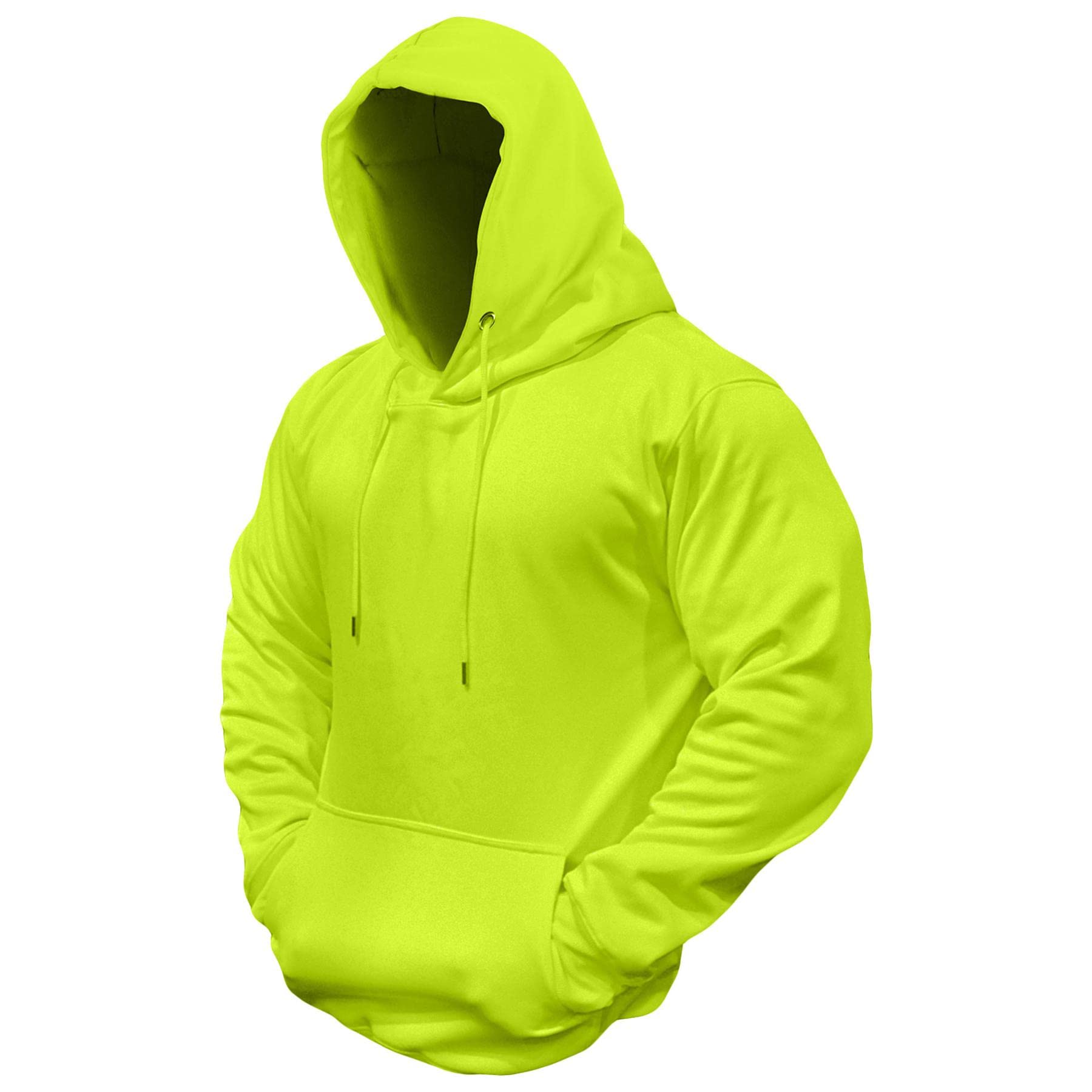 A2Z Mens Fleece Hoodie Pullover - Plain Sweatshirt Neon Green 4XL.