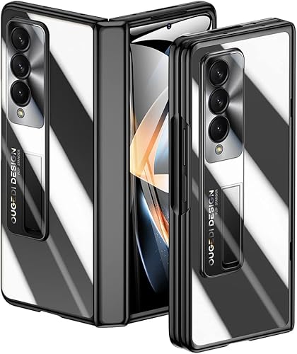 Funda para Samsung Galaxy z-Fold-5: Funda transparente para teléfono con protección de bisagra de cubierta completa, funda transparente con Negro