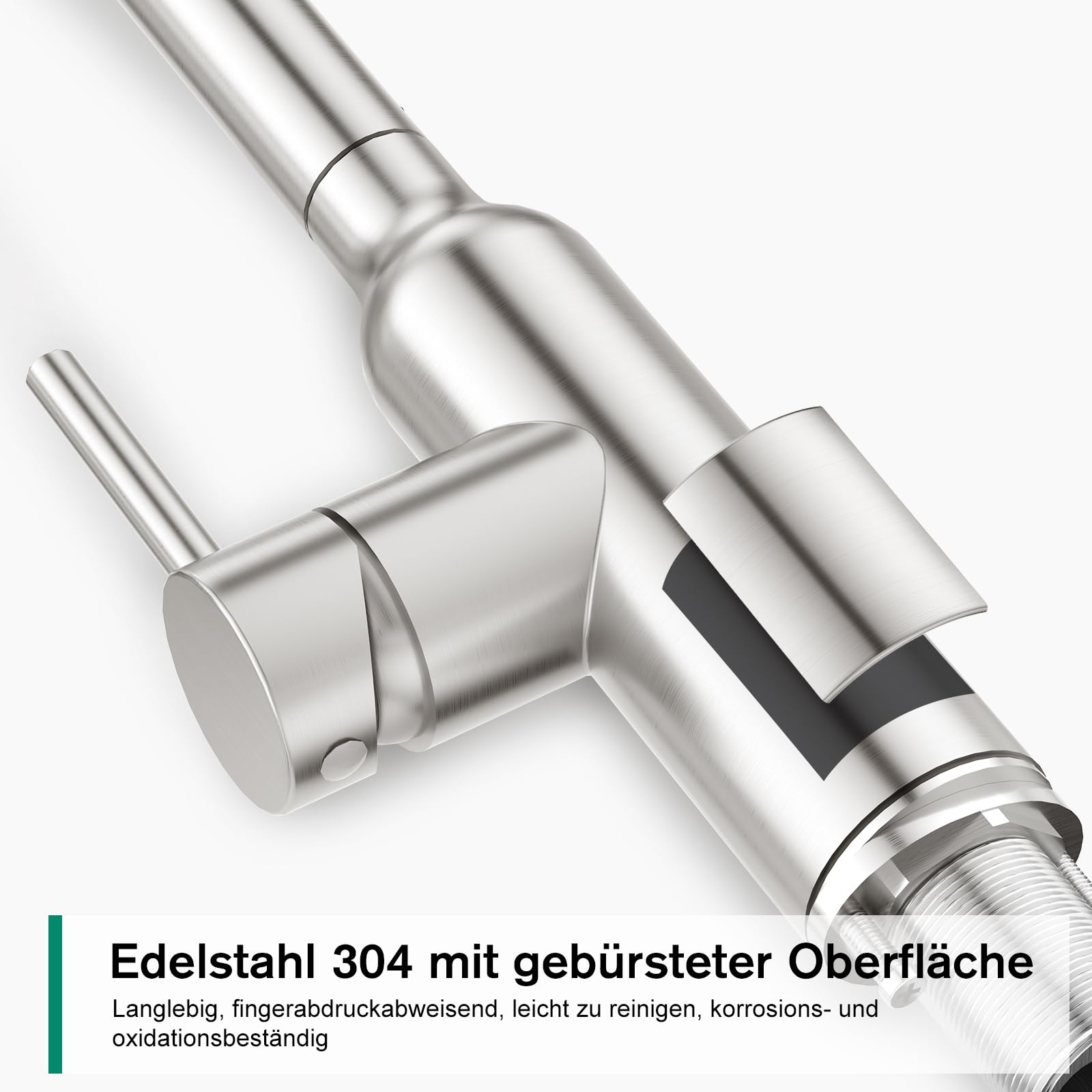 CREA Hoher Bogen Küchenarmatur mit 3 Wasserstrahlarten Brause ausziehbar, Einhebelmischer Hochdruck Armatur Wasserhahn Spültischarmatur Spülenarmatur Küche 360° Drehbar aus Edelstahl gebürstet matt