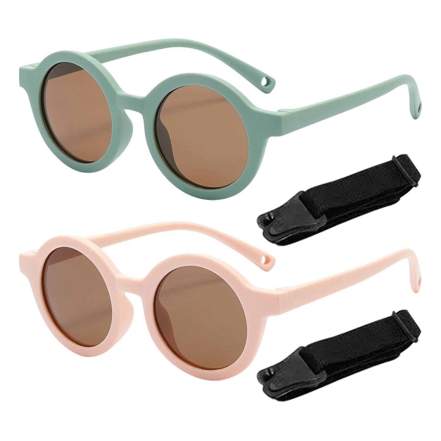 2 Stücke Runde Gläser Und 2 Stücke Antifalldichtes Brillen Lanyard, Sonnenschutz Im Freien, Sonnenbrille Für Kinder, Sonnenschutzmittel.