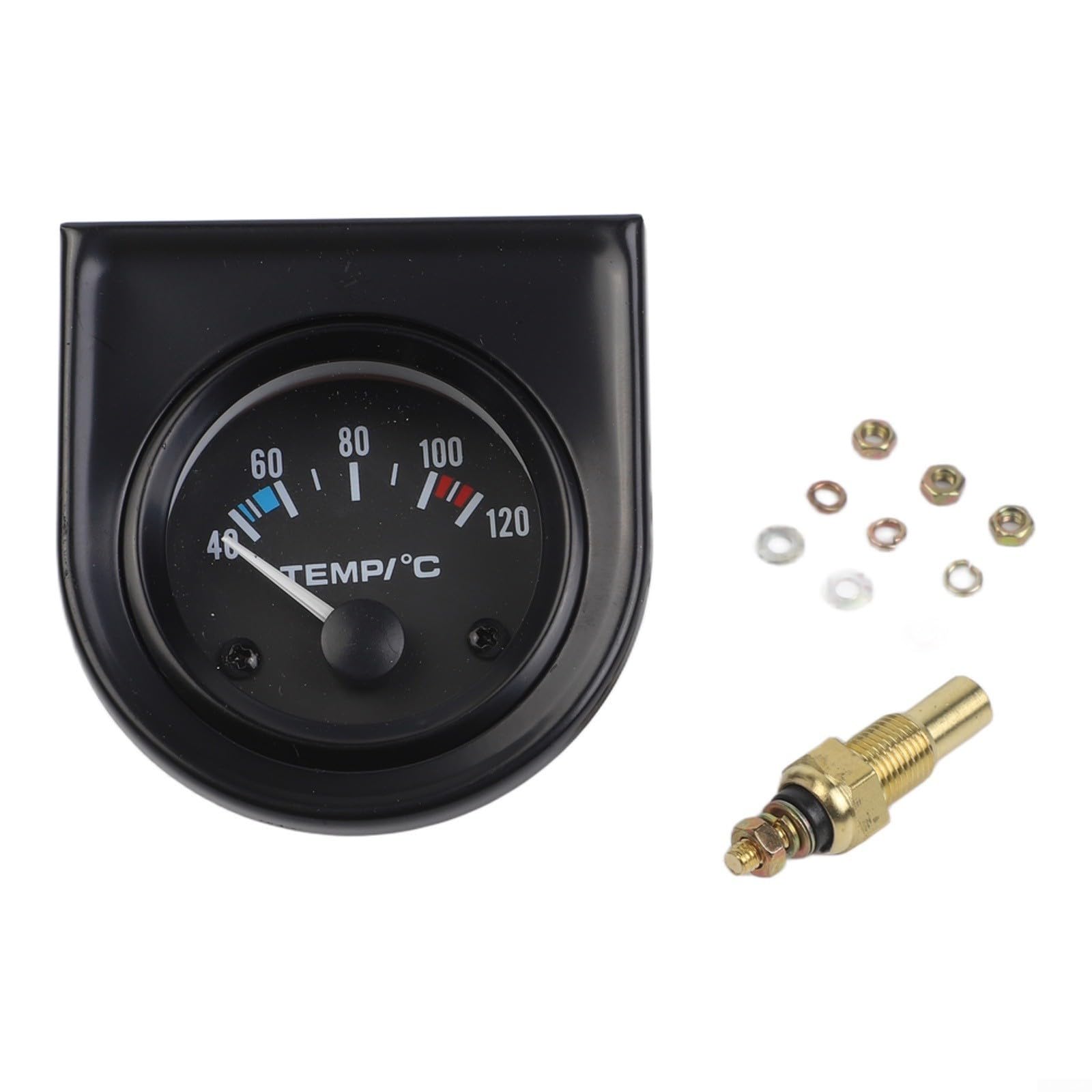 Medidor de temperatura del agua del coche, medidor de temperatura de carcasa de plástico, 12 V, 52 mm, 40-120 °C, medidor de temperatura con sensor NPT de 1/8, instrumento de tablero de