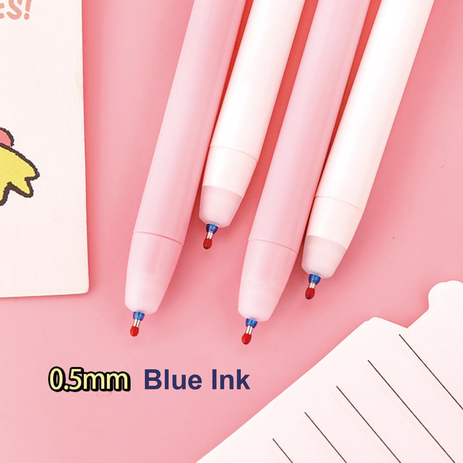 MOZXIRZ Lot de 4 stylos à encre gel effaçables et rotatifs pour femmes, filles, fournitures scolaires (encre bleu fraise) 0,5 mm