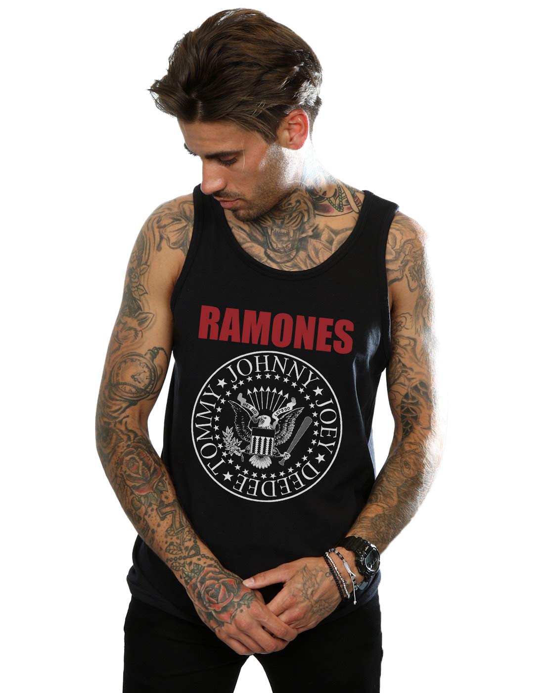 Ramones Men's Red Text Seal Vest Black Large