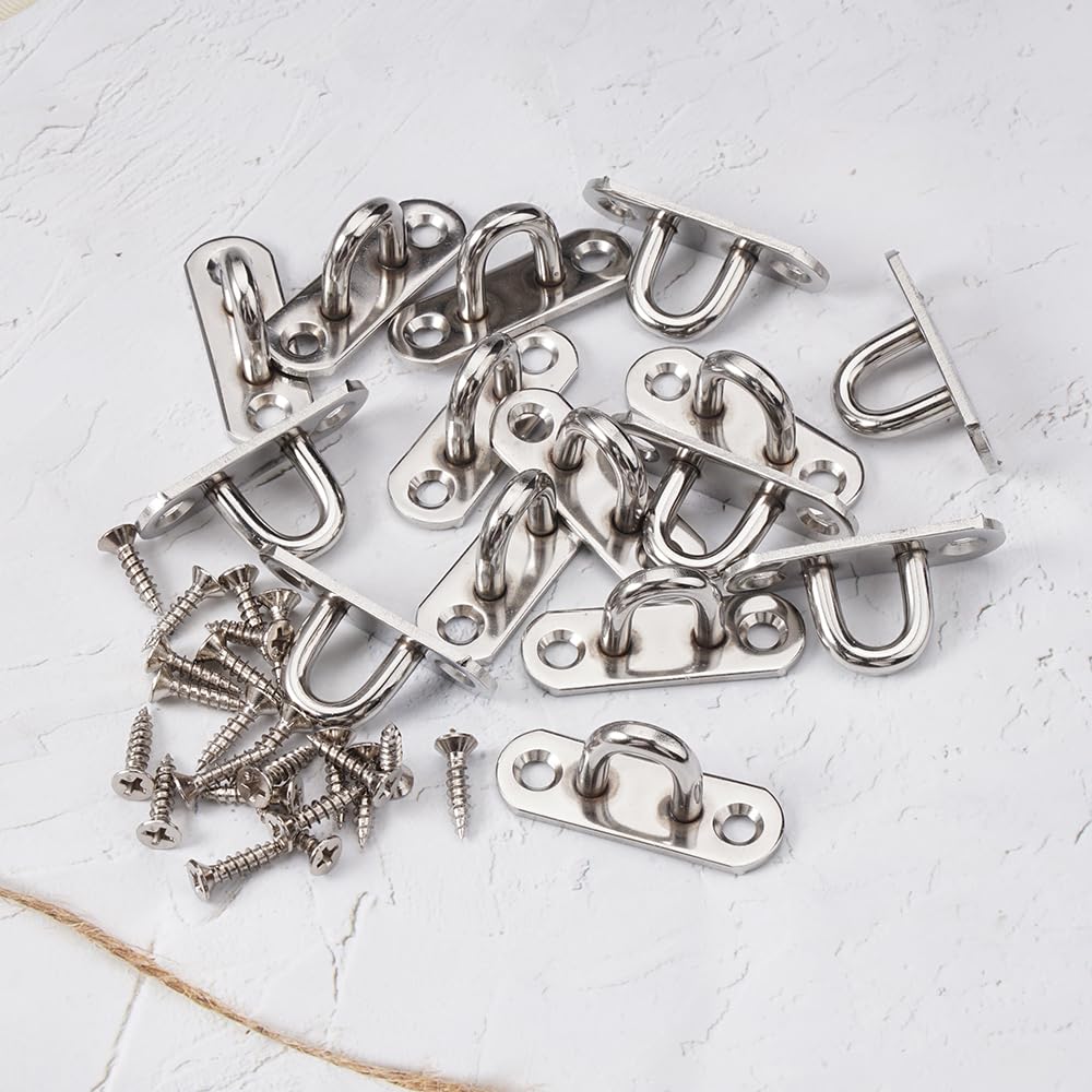 20 Pezzi M5 Piastra Ad Occhiello in Acciaio Inox, Placca Occhiello in 304 con Vite, Occhielli Inox a U, Robusta M5 Gancio per Piastra Oculare per Swing, Amaca, Aerial Yoga, Parasole, Appendere Oggetti
