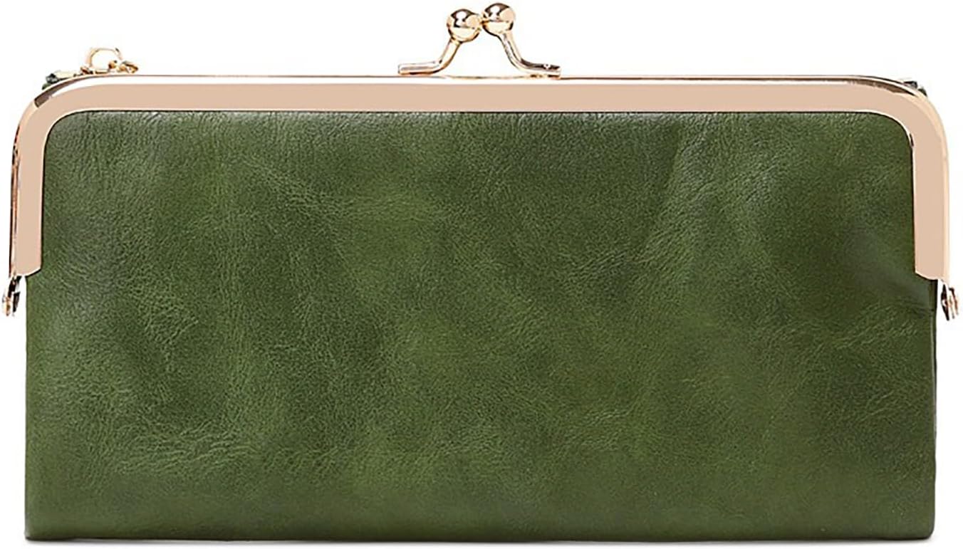 Vintage Women Long Wallets Bifold Ladies Purse Clutch with Kiss Lock and Zip Coin Pocket | Long, Bifold, Kiss Lock, Zip Coin Pocket