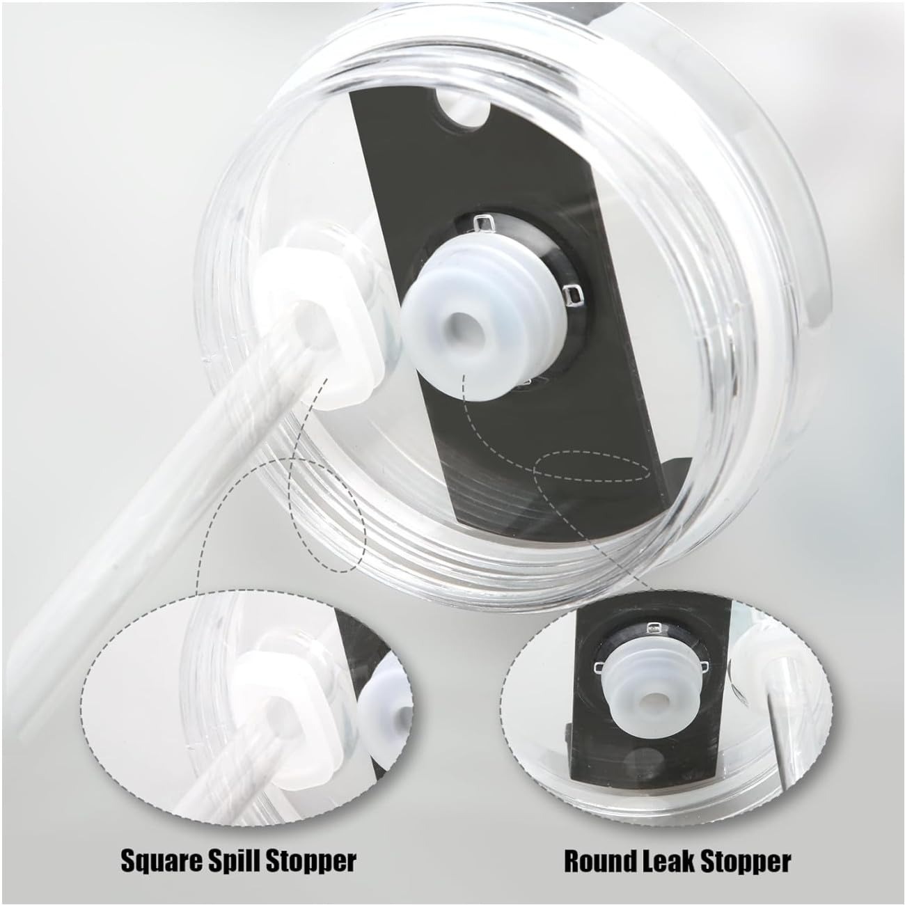 Silicone Tappo Fuoriuscita, 6 Tappi in Silicone a Prova di Fuoriuscite 40oz/30oz Riutilizzabili Trasparenti con Punta di Paglia per Accessori StanleyCups