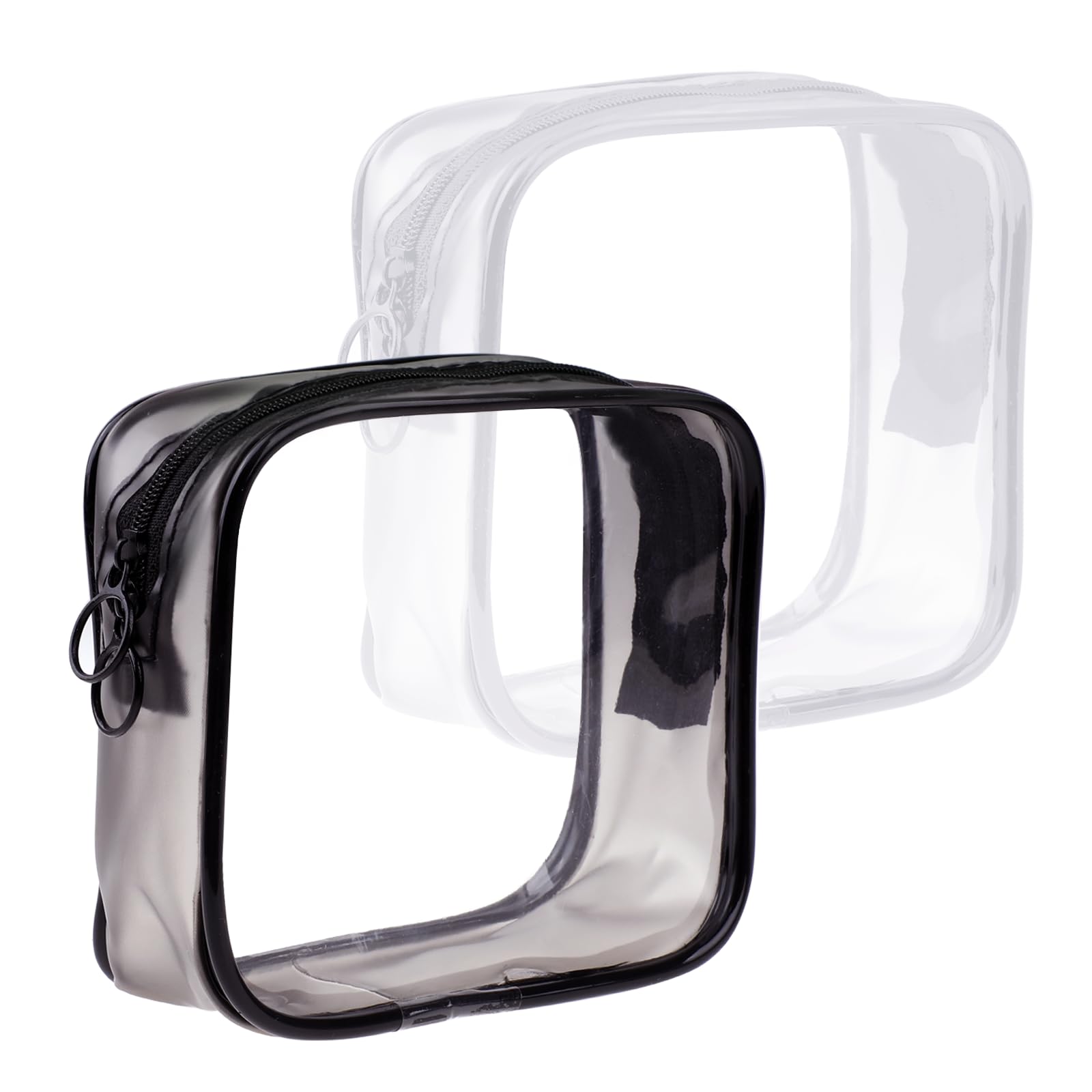 Sliverdew 2 PCS Small Clear Makeup Bags Zipper Pouch Mini Cosmetic Bag White Black Toiletry Bag for Men Purse Essentials Items Women Purse Travel