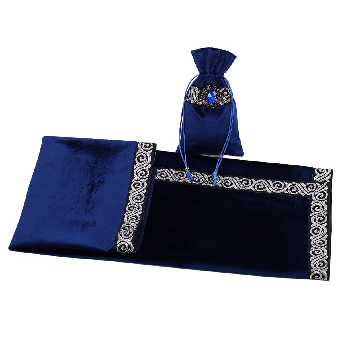 BLESSUME Tarot Table Cloth Divination Wicca Velvet Altar Cloth with Tarot Pouch, Blue 1, 24.4 x 24.4 inch (Square) - Image 3
