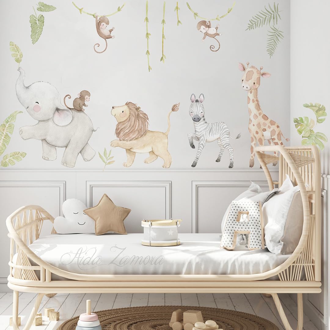 Vinilo infantil de Tela SAFARI, Pegatinas de Pared de Animales de Safari, Vinilo animales africanos.
