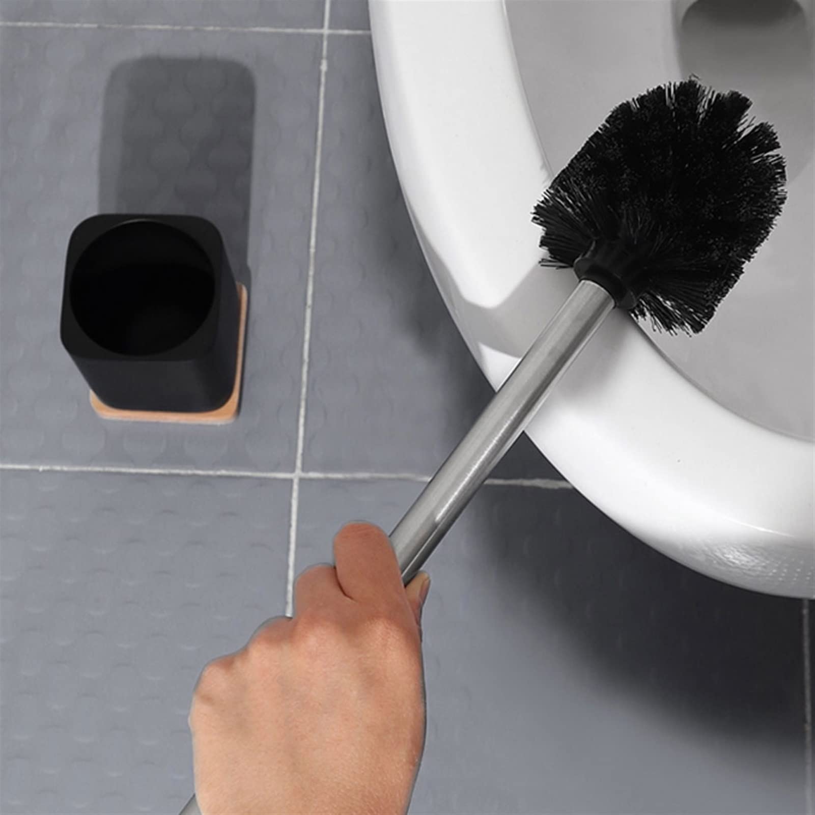 Escobilla Baño/Escobilla y Portaescobillas de Baño Escobilla de inodoro, cuadrada con soporte Escobilla de inodoro negra Escobilla de inodoro de diseño simple Limpieza de baño doméstico Juego de escob