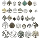 Youdiyla 100g Tree of Life Charms Collection - Mixed Antique Gold Silver Bronze Patina Colors Tree Metal Alloy Pendants for Jewelry Making DIY Findings (HM75)