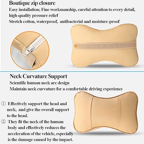 Miniatura 6 de OYOCAM Paquete de 2 almohadas transpirables para el cuello del coche cuello de la cabeza de piel sintética almohada de viaje soporte para el cuello