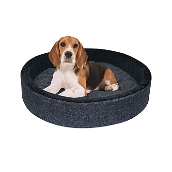 Hiputee Reversible Round Shape Soft Velvet Jute Washable Cat Dog Pet Bed (Dia 61 x Height 13 cms) (Small, Dark-Grey-Black)