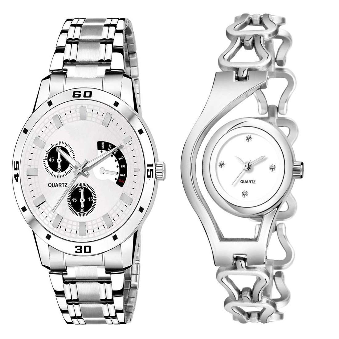 Goldenize fashion White Dial and Silver Chain Bracelet Stainless Steel Couple Combo Watches (B08D6QPXV4) Amazon Price History, Amazon Price Tracker
