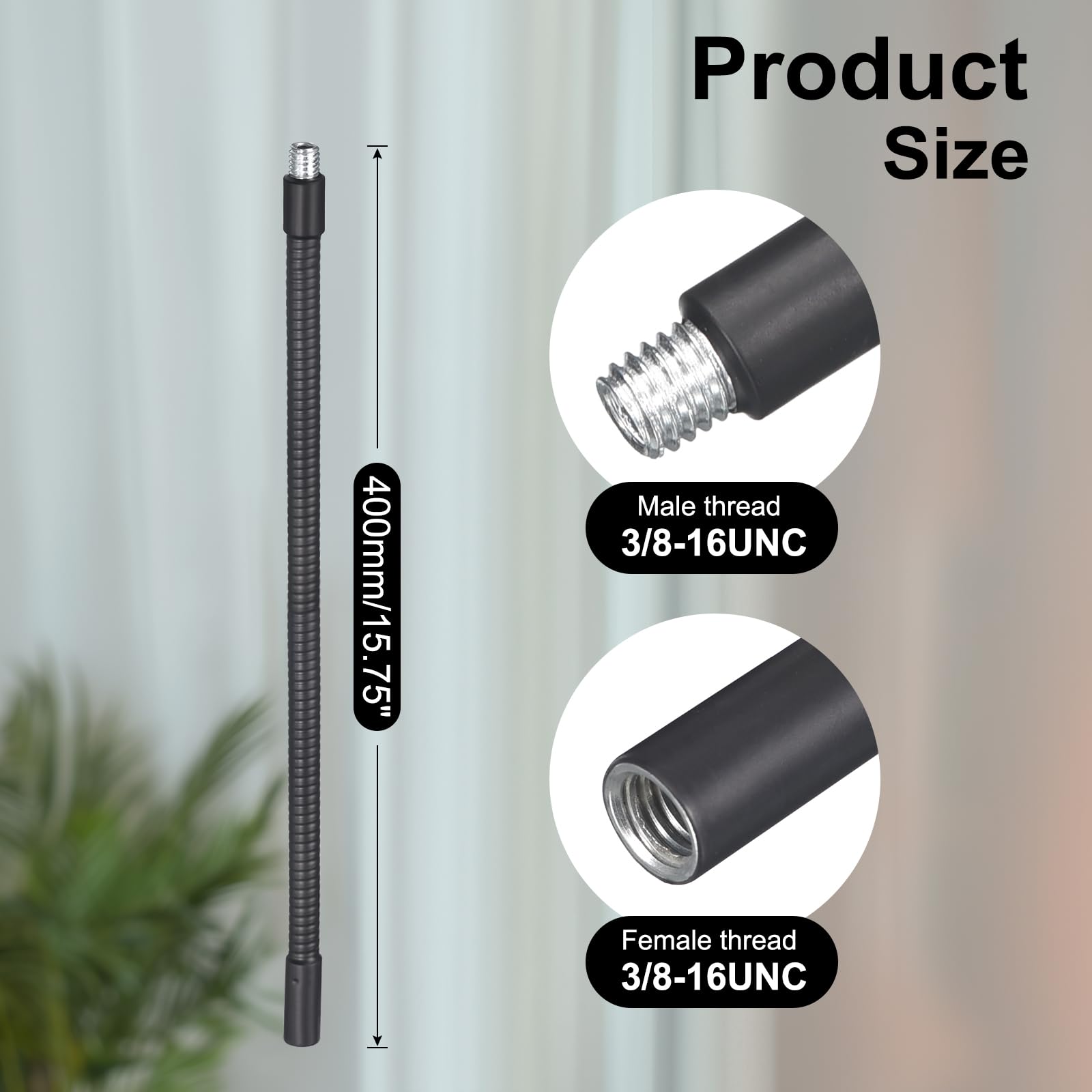 Tubo flexible de cuello de cisne de 16 pulgadas, rosca hembra a macho de 3/20.3 cm-16, soporte universal de extensión de cuello de cisne para micrófono, teléfono de trípode, cámara, luces de
