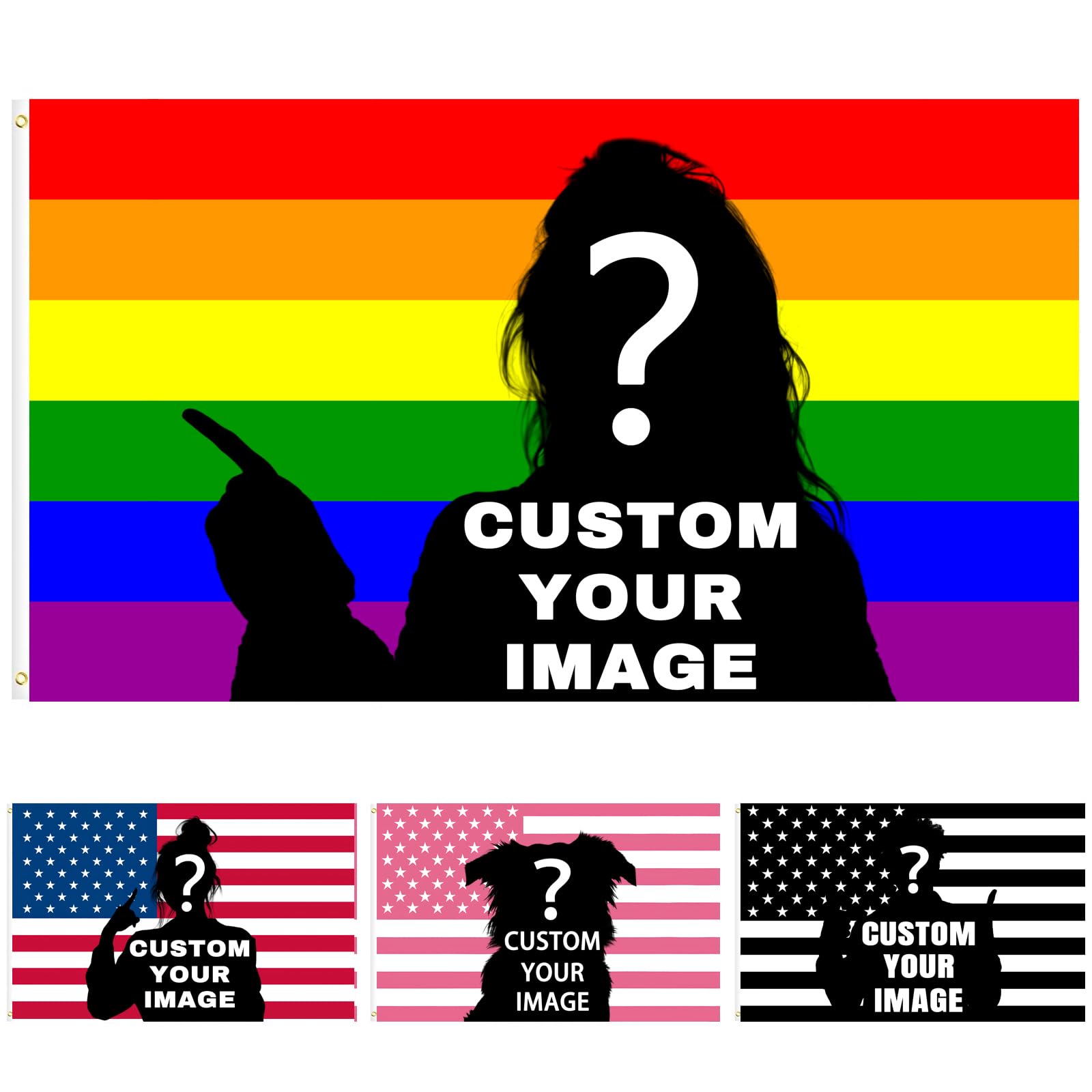 Personalised Flag, Custom Flag Banner 2 × 3/3 × 5/4 × 6/5 × 8 ft, Design Your Image for Birthdays, Christmas, Holidays, Bedroom, Camping Flag Yard Sign